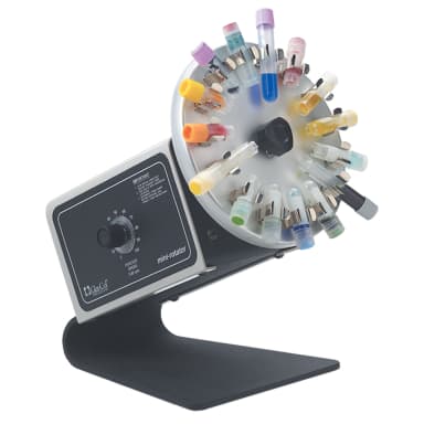 Mini Rotator, 2 - 80 rpm, with aluminum disk and 2 sets of 15 spring clamps for 5-10mm and 12-14mm tubes, 120V