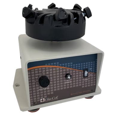 Bench Top Shaker base, with built-in shaking head and six knobs. Glassware holders not included. 2-125rpm, 120V