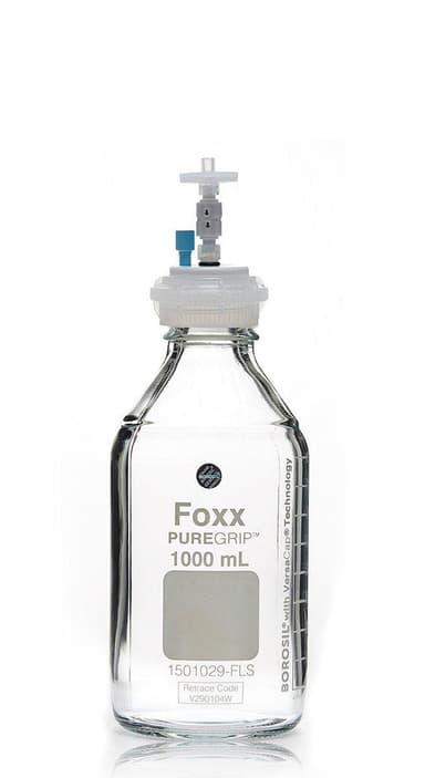 ChromCap™ 300 HPLC Solvent Reservoir System with VersaCap® GL45 and 1 L (1,000 mL) Clr. Glass Reagent Bottle, Class VI PTFE Adapter & Safety Air Inlet Valve, One (1x) Ports- OD Tubing 3.2mm (1/8") or 1.6 mm (1/16"), 1/EA