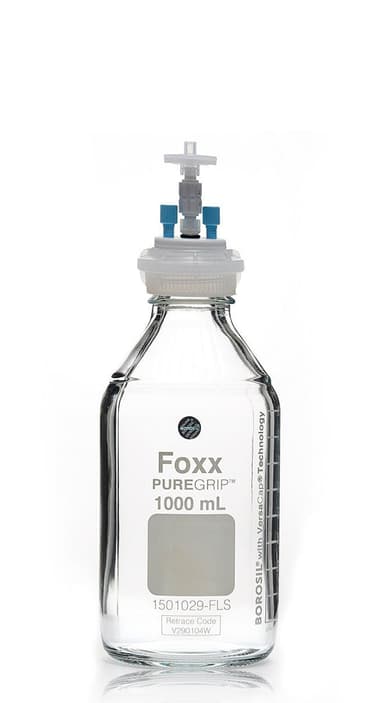ChromCap™ 300 HPLC Solvent Reservoir System with VersaCap® GL45 and 1 L (1,000 mL) Clr. Glass Reagent Bottle, Class VI PTFE Adapter & Safety Air Inlet Valve, Two (2x) Ports- OD Tubing 3.2mm (1/8") or 1.6 mm (1/16"), 1/EA