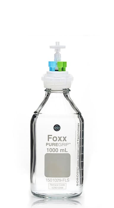 ChromCap™ 300 Universal HPLC Solvent Reservoir System with VersaCap® GL45 and 1 L (1,000 mL) Clr. Glass Reagent Bottle, Class VI PTFE Adapter & Safety Air Inlet Valve, Six (6x) Ports- OD Tubing 3.2mm (1/8") or 1.6 mm (1/16"), 1/EA