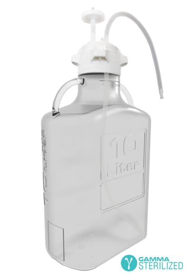 EZBio® Single Use Carboy Assembly, 20 L (5 Gal) Gamma Sterilized PETG Carboy for Aseptic Transfer and Sterile Storage with VersaCap 120 mm, Vent and 1/4 in ID TPE Dip Tube, 1/EA