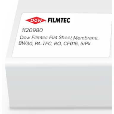 Dow Filmtec Flat Sheet Membrane, BW30, PA-TFC, RO, CF016, 5/Pk