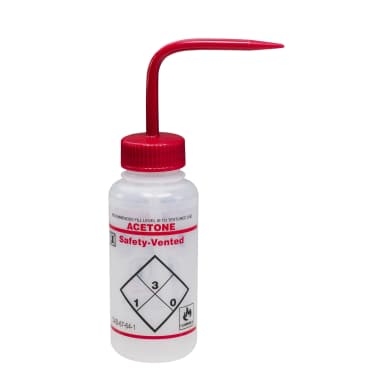 BOTTLE,PE,WASH,VENTING SOLVENT LABELED, Red