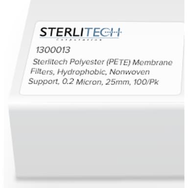 Polyester (PETE) Membrane Filters, Hydrophobic, Nonwoven Support, 0.2 Micron, 25mm, 100/Pk