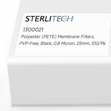 Polyester (PETE) Membrane Filters, PVP-Free, Black, 0.8 Micron, 25mm, 100/Pk