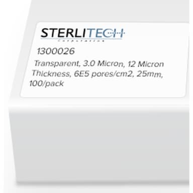 Polyester (PETE) Membrane Filters, Transparent, 3.0 Micron, 12 Micron Thickness, 6E5 pores/cm2, 25mm, 100/pack