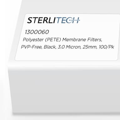 Polyester (PETE) Membrane Filters, PVP-Free, Black, 3.0 Micron, 25mm, 100/Pk