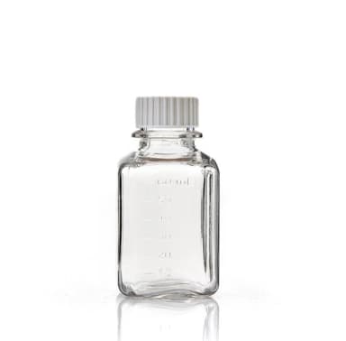 EZBio® 60 mL PETG Media Bottles, Sterile, Square Storage Bottles with 24-415 mm White Closed Cap, 40/CS