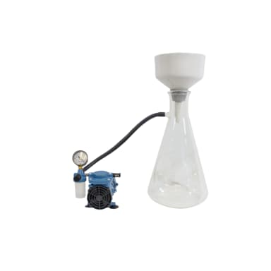 Complete Buchner Kit: 150mm Porcelain Funnel, 5L Side Arm Flask, Adapters, Filters, Tubing, and Pump