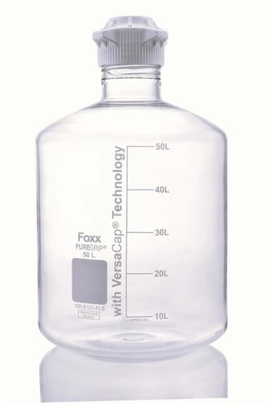 PUREGRIP® Reusable Clear Glass Carboy with 120mm VersCap® and Extra Large Marking Spot, 50 L (50,000 mL), 1/EA