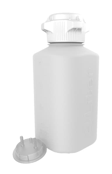Heavy Duty HDPE Vacuum Bottle, 4 L, with 83 mm (83B) Tangle Free VersaCap, Two 1/4 Inch Hose Barbs and Sealable Vent Port, Bleach Compatible, 1/EA