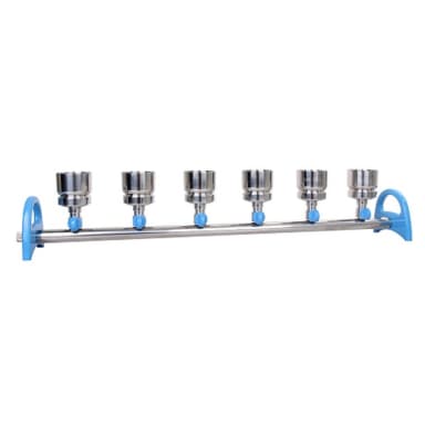 MultiVac 601-MB, 6-Branch Stainless Steel Manifold w/ Rocker SF funnel adaptor & 100 mL Rocker SF funnel (x6)