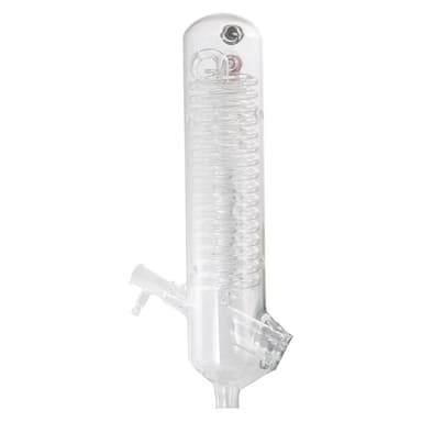 Vertical coiled glass condenser