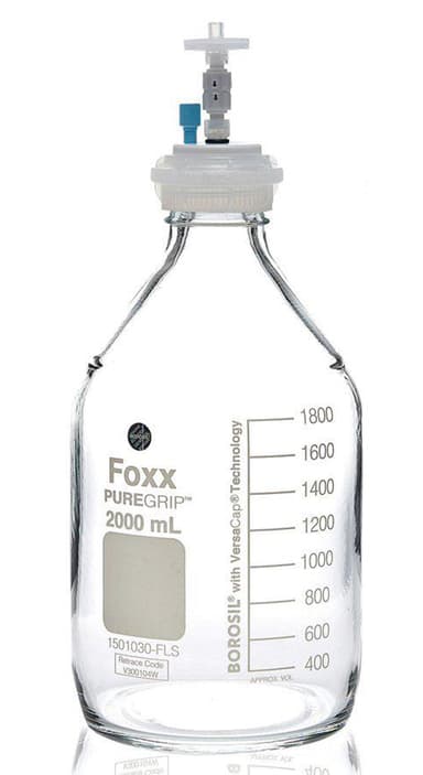 ChromCap™ 300 HPLC Solvent Reservoir System with VersaCap® GL45 and 2 L (2,000 mL) Clr. Glass Reagent Bottle, Class VI PTFE Adapter & Safety Air Inlet Valve, One (1x) Ports- OD Tubing 3.2mm (1/8") or 1.6 mm (1/16"), 1/EA