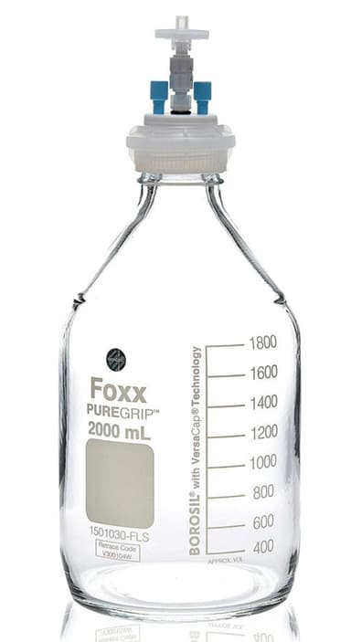 ChromCap™ 300 HPLC Solvent Reservoir System with VersaCap® GL45 and 2 L (2,000 mL) Clr. Glass Reagent Bottle, Class VI PTFE Adapter & Safety Air Inlet Valve, Two (2x) Ports- OD Tubing 3.2mm (1/8") or 1.6 mm (1/16"), 1/EA