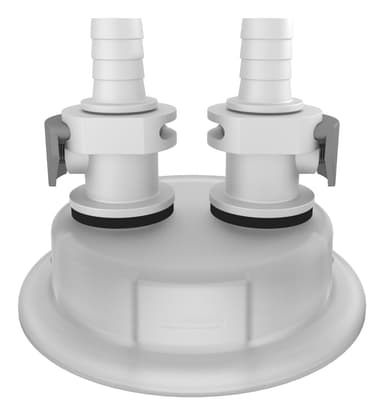 VersaCap 83 mm (83B) Cap Adapter, Tangle Free Quick Connect Adapter, Two (2 x) 3/8 Inch Detachable Hose Barbs for 3/8 Inch ID Tubing, for use with VersaCap 83 mm Open Cap, 1/EA