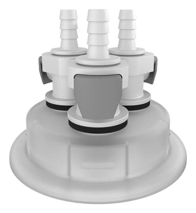 VersaCap 83 mm (83B) Cap Adapter, Tangle Free Quick Connect Adapter, Three (3 X) 1/4 Inch Detachable Hose Barbs for 1/4 Inch ID Tubing, for use with VersaCap 83 mm Open Cap, 1/EA