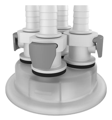 VersaCap 83 mm (83B) Cap Adapter, Tangle Free Quick Connect Adapter, Four (4 X) 3/8 Inch Detachable Hose Barbs for 1/4 Inch ID Tubing, for use with VersaCap 83 mm Open Cap, 1/EA