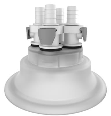 VersaCap 120 mm Wide Mouth Carboy Adapter, Tangle Free Quick Connect Adapter, Four (4 X) 3/8 Inch Detachable Hose Barbs for 1/4 Inch ID Tubing, for use with VersaCap 120 mm Open Cap, 1/EA