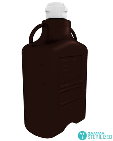 EZBio® 20 L (5 Gal) Gamma Sterilized Double Bagged Autoclavable Light Blocking Dark Amber Polypropylene (PP) Space Saving Carboy with 83 mm (83B) VersaCap® and 26.5 L Max Capacity, Large Pinched Handles, 1/EA