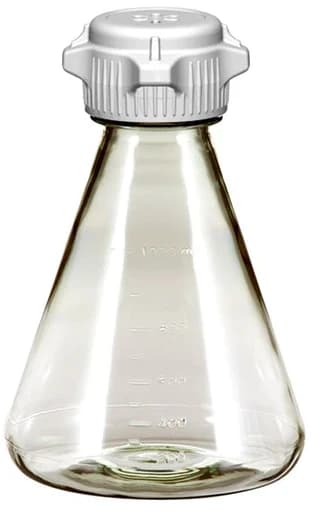 Flask 1 L, Sterile Vented Plastic Erlenmeyer Flasks for Cell Culture and Fermentation, 1 L, Autoclavable Polycarbonate (PC), 53 mm (53B) VersaCap with 0.2 µm PTFE Vent, Non-Baffled Bottom, 6/PK