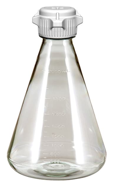 Flask 2 L, Sterile Plastic Erlenmeyer Flasks for Cell Culture and Fermentation, 2 L, Autoclavable Polycarbonate (PC), 53 mm (53B) VersaCap, Vented, Non-Baffled Bottom, 6/PK