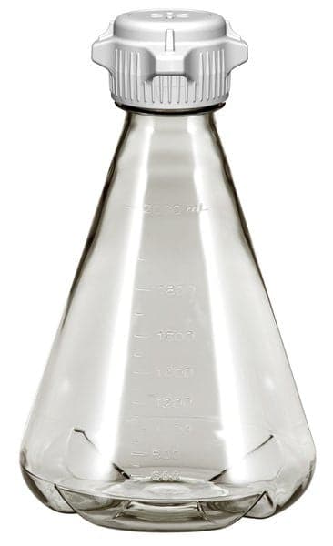 Flask 2 L, Sterile Vented Plastic Erlenmeyer Flasks for Cell Culture and Fermentation, 2 L, Autoclavable Polycarbonate (PC), 53 mm (53B) VersaCap with 0.2 µm PTFE Vent, Baffled Bottom, 6/PK