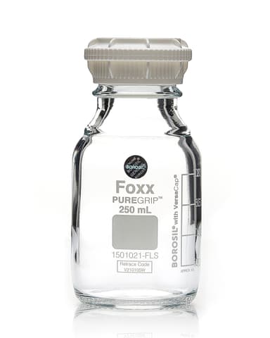 PUREGRIP® Glass Bottles, Media, Round, Clear, GL45 VersaCap®, 250mL