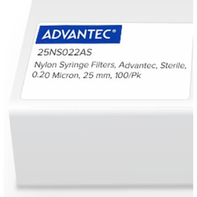 Nylon Syringe Filters, Advantec, Sterile, 0.20 Micron, 25mm, 100/Pk