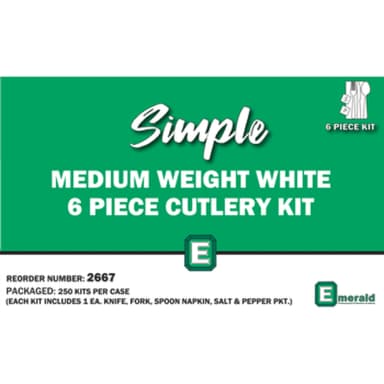 6 Piece Simple Cutlery Kit - Medium Weight White, Kit, 250/Pk