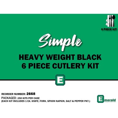 6 Piece Cutlery Kit - Heavy Weight Black, Knife, 250/Pk