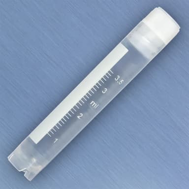 CryoCLEAR vials, 4.0mL, STERILE, Internal Threads, Attached Screwcap with Co-Molded Thermoplastic Elastomer (TPE) Sealing Layer, Round Bottom, Self-Standing, Printed Graduations, Writing Space and Barcode, 50/Bag, 10 Bags
