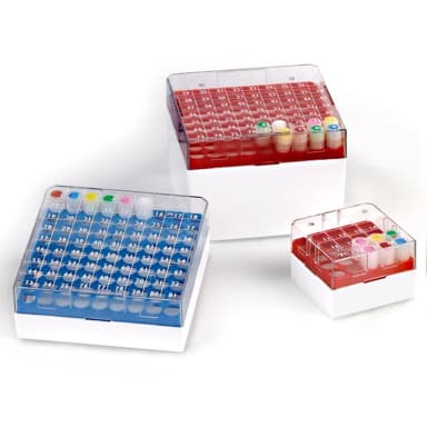 BioBOX 81, for 3.0mL, 4.0mL and 5.0mL CryoCLEAR vials, Polycarbonate (PC), Holds 81 vials (9x9 format), Printed Lid, Pack Includes a CryoClear Tube Picker, GREEN - CS/32