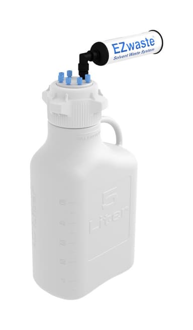 EZwaste® HPLC Solvent Waste System, 5 L Heavy Duty Reusable Carboy, 83 mm (83B) VersaCap with Six (6x) Ports for 1/8 Inch O.D. Tubing, 1/EA