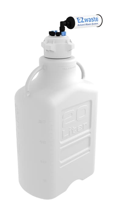 EZwaste® HPLC Solvent Waste System, 20 L Heavy Duty Reusable Carboy, 83 mm (83B) VersaCap with Four (4x) Ports for 1/8 Inch O.D. Tubing; Three (3x) Ports for 1/4 Inch O.D. Tubing EZwaste® HPLC Solvent Waste System, 20 L Heavy Duty Reusable Carboy, 83 mm (