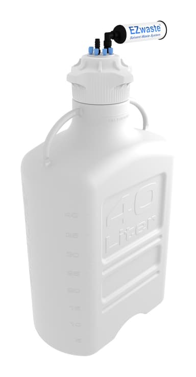 EZwaste® XL HPLC Solvent Waste System, 40 L HDPE Reusable Carboy, 120 mm VersaCap with Six (6x) Ports for 1/8 Inch, One (1x) HB O.D. Tubing; & Filter, 1/EA