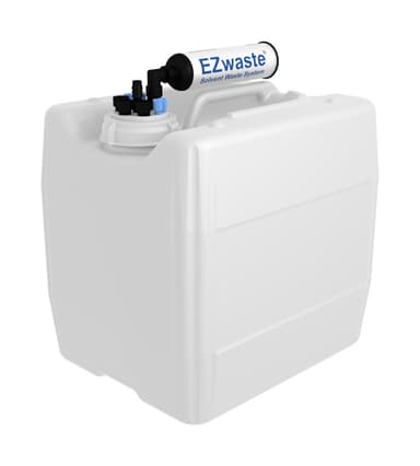 EZwaste® HPLC Solvent Waste System, 13.5 L (3.5 Gal) UN/DOT-Rated Disposable Container, 70 mm VersaCap w/ Four (4x) Ports for 1/8 Inch O.D. Tubing; Three (3x) Ports for 1/4 Inch O.D. Tubing; One (1x) Hose Barb Port for 1/4 or 3/8 Inch I.D. Tubing, 1/EA