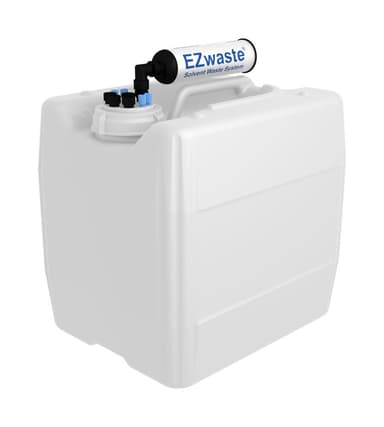 EZwaste® HPLC Solvent Waste System, 13.5 L (3.5 Gal) UN/DOT-Rated Disposable Container, 70 mm VersaCap w/ Four (4x) Ports for 1/8 Inch O.D. Tubing; Four (4x) Ports for 1/4 Inch O.D. Tubing; & Filter, 1/EA