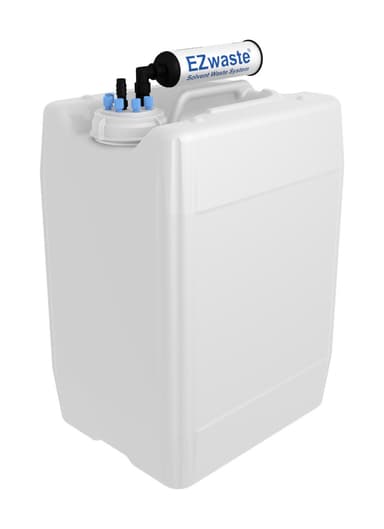 EZwaste® HPLC Solvent Waste System, 20 L (5 Gal) UN/DOT-Rated Disposable Container, 70 mm VersaCap with Six (6x) Ports for 1/8 Inch O.D. Tubing; One (1x) Hose Barb Port for 1/4 or 3/8 Inch I.D. Tubing, & Filter, 1/EA