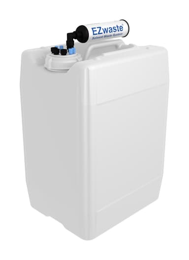 EZwaste® HPLC Solvent Waste System, 20 L (5 Gal) UN/DOT-Rated Disposable Container, 70 mm VersaCap with Four (4x) Ports for 1/8 Inch O.D. Tubing; Three (3x) Ports for 1/4 Inch O.D. Tubing, 1/EA
