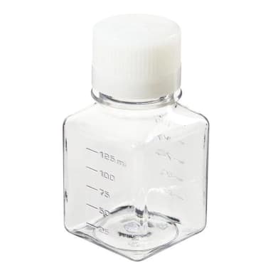 Media Bottle, Graduated, Square - PET w/HDPE Closure - Shrink Wrap Module - STERILE 125 mL (38-430)