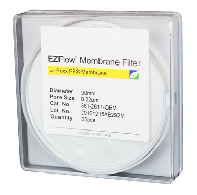 EZFlow® PES Membrane Filters, 0.22 µm, 90 mm Diameter Filter Discs, Non-Sterile, 25/PK