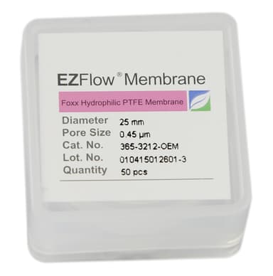 EZFlow® PTFE Hydrophobic Membrane Filters, 0.45 µm, 25 mm Diameter Filter Discs, 50/PK
