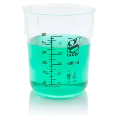 Beaker, Diamond Essentials, Griffin Style, Low Form, Printed Graduations, PMP, 600mL, 4/Bag - CS/24