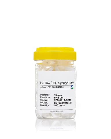 EZFlow® Non-Sterile Polypropylene (PP) Syringe Filters, 0.45 µm Pore Size Membrane for Prefiltration and Sample Prep, 13 mm, 100/PK