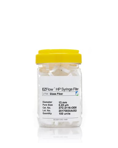 EZFlow® Non-Sterile Glass Fiber (GF) Syringe Filters, 0.22 µm Pore Size Membrane for Prefiltration and Sample Prep, 13 mm, 100/PK
