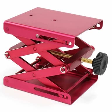 Lab Jack, Heavy Duty, Metal, Medium, Red, Base: 5.5" x 4.7" (140 x 120mm), Minimum Height: 2.3" (58mm), Maximum Height: 9.5" (242mm), Load Capacity: 110 lbs. (50 kgs) - PK/1