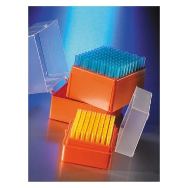 Corning 1-200µL Universal Fit Hinged Racked Pipet Tips, Graduated, Yellow, Non-Sterile, 10 Racks/Case., 960 Tips/Case.