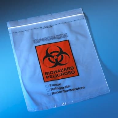 Bag, Biohazard Specimen Transport, 8" x 10", Ziplock with Score Line and Document Pouch, 100/Pack, 10 Packs/Unit